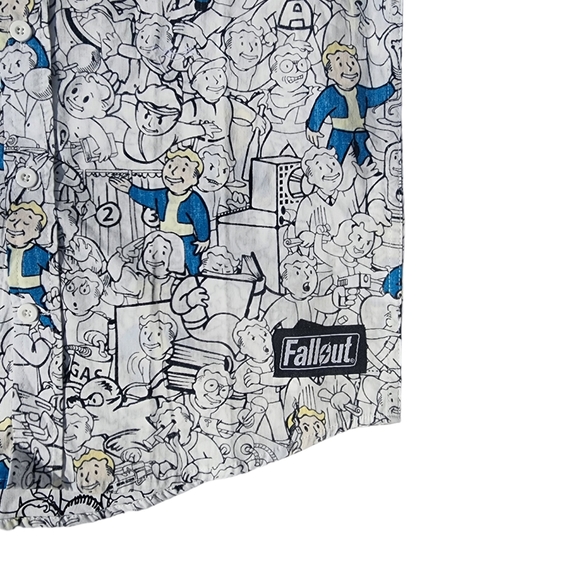 Bethesda Fallout Vault Boy All Over Button Up Shirt - Picture 3 of 9